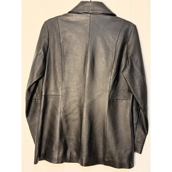 Vintage Tribeca Studio Women’s Black 100% Leather Blazer Size PS Small Fit - Picture 6 of 8